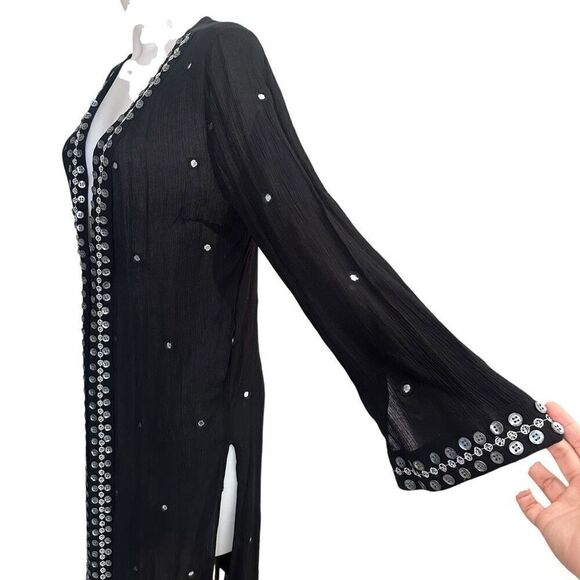 Soft Surroundings Black Breezeway Kimono Embellished‎ Mirror accent sz M New - Picture 6 of 12